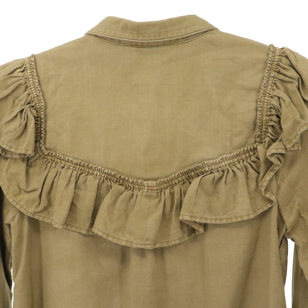 Pilcro Anthropologie Olive Green Ruffle Western Button Down Cotton Shirt XS - Picture 5 of 8